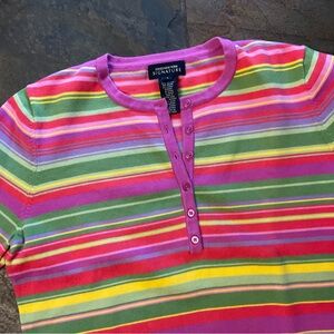 3-2026-Jones New York Ladies Multicolor Striped Henley Top